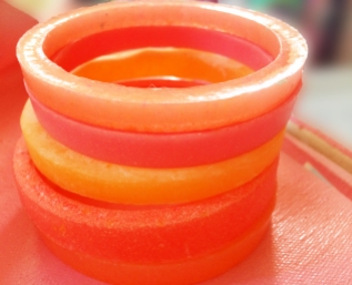 Resin Bangles colored with peach acrylic paint by Kim Taitano